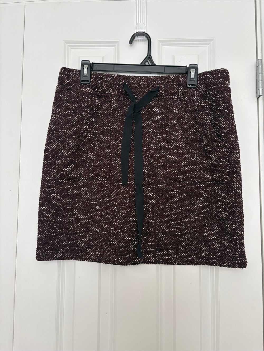Loft Maroon Tweed Mini Skirt with Drawstring and pockets